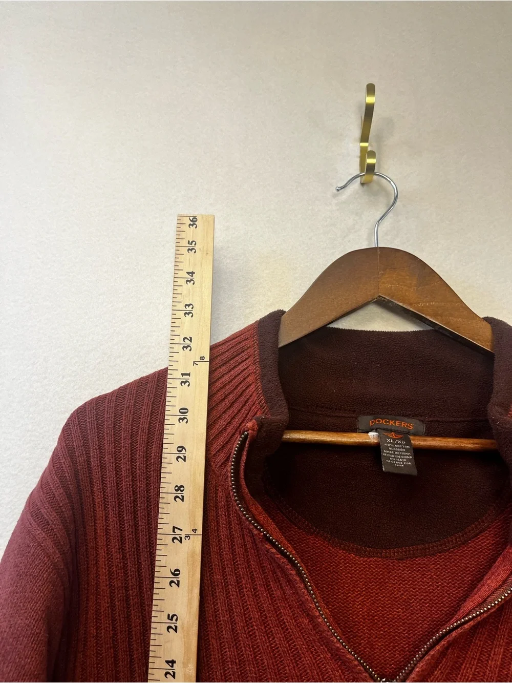 Dockers Men's Zip-Front Ribbed Yoke Sweater - Rust